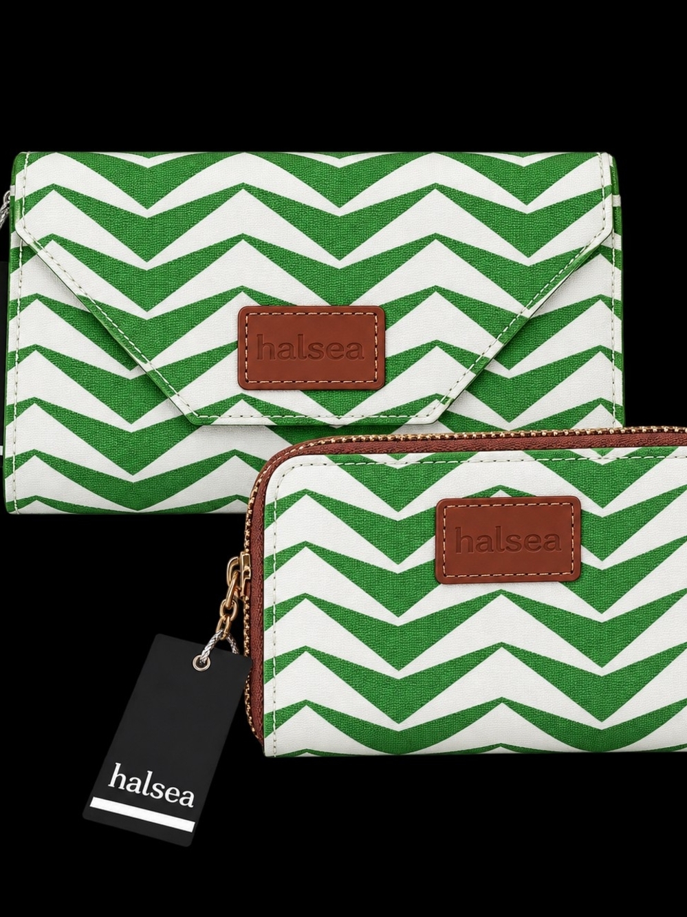 Halsea Green Chevron Wallet & Card Pouch Set